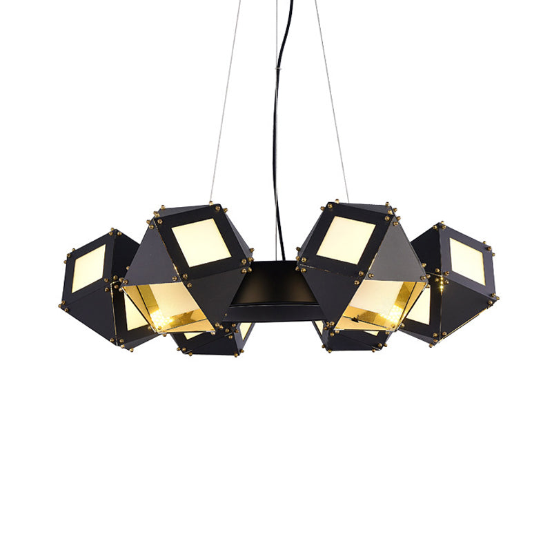 Black Polyhedron Hanging Chandelier - Modern 6-Light Metallic Ceiling Lamp for Restaurants