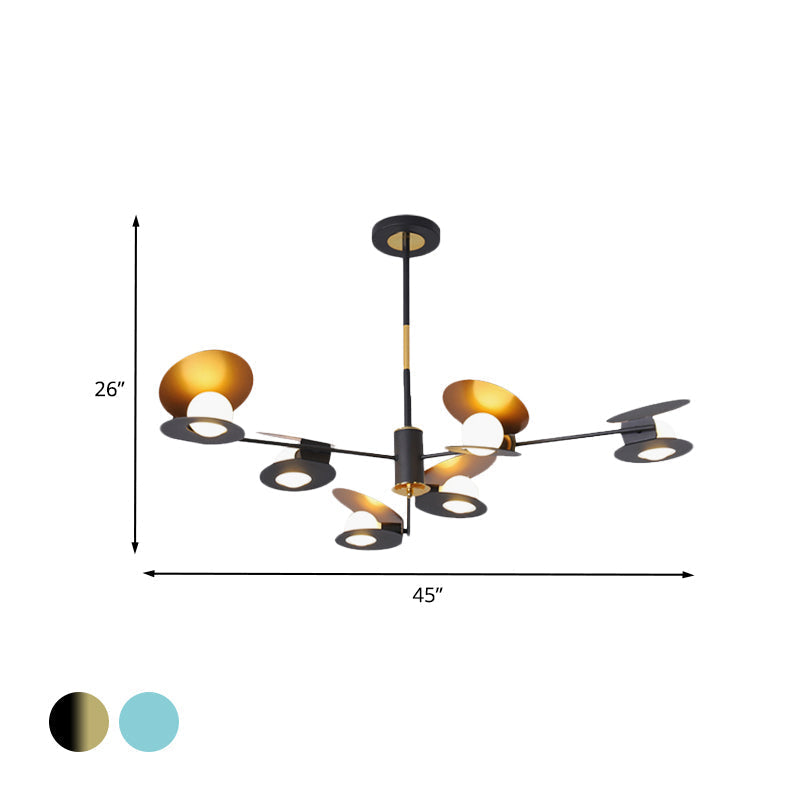 Contemporary Mussel-Shaped Ceiling Chandelier: 6/8-Bulb Living Room Suspension Lamp in Blue/Black & Gold