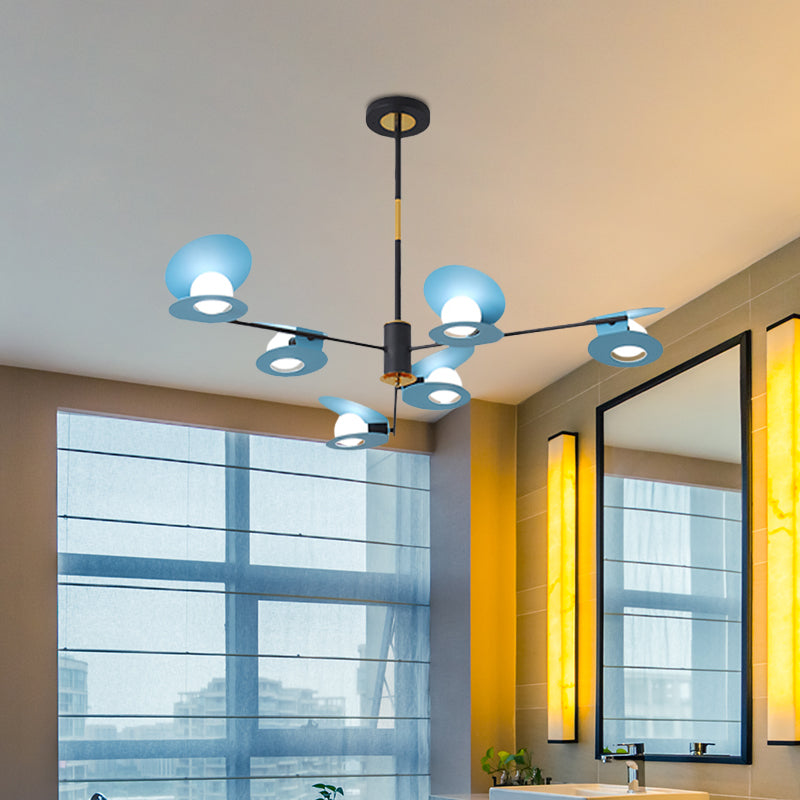 Contemporary Mussel-Shaped Ceiling Chandelier: 6/8-Bulb Living Room Suspension Lamp in Blue/Black & Gold