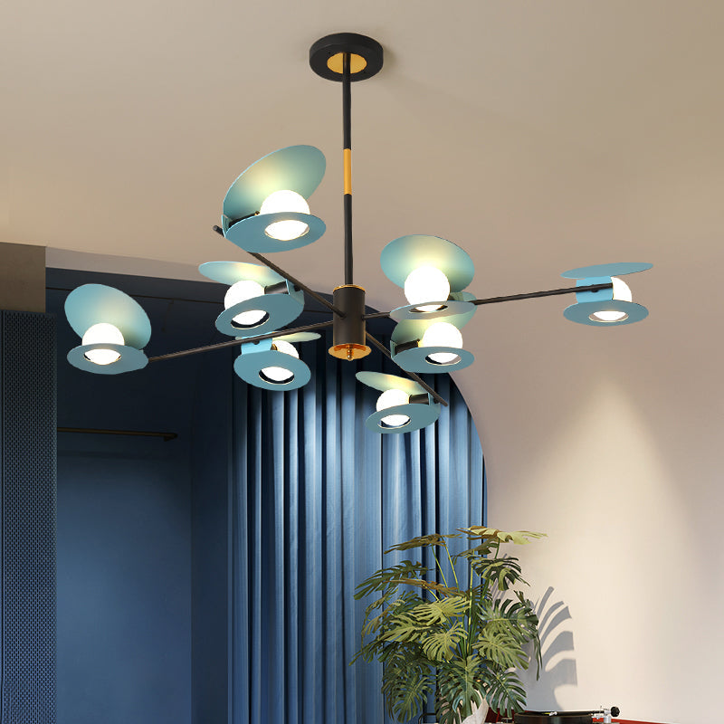 Contemporary Mussel-Shaped Ceiling Chandelier: 6/8-Bulb Living Room Suspension Lamp in Blue/Black & Gold