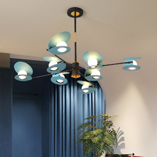 Contemporary Mussel-Shaped Ceiling Chandelier: 6/8-Bulb Living Room Suspension Lamp in Blue/Black & Gold