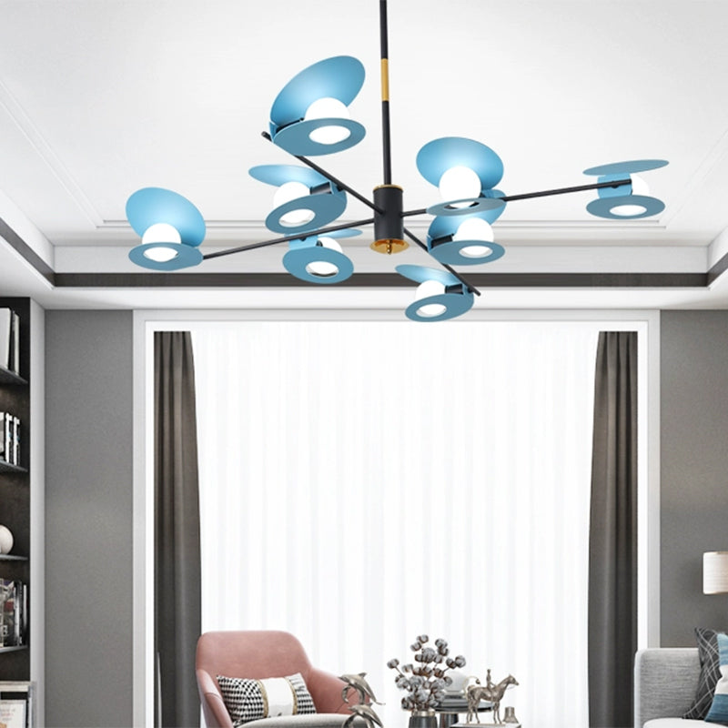 Contemporary Mussel-Shaped Ceiling Chandelier: 6/8-Bulb Living Room Suspension Lamp in Blue/Black & Gold