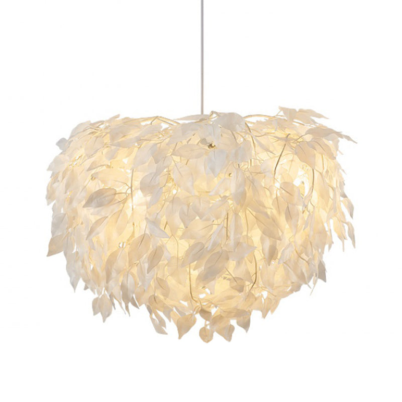 Modern Fabric Leaf Chandelier Pendant Light With 4-Head Kit In White For Bedroom