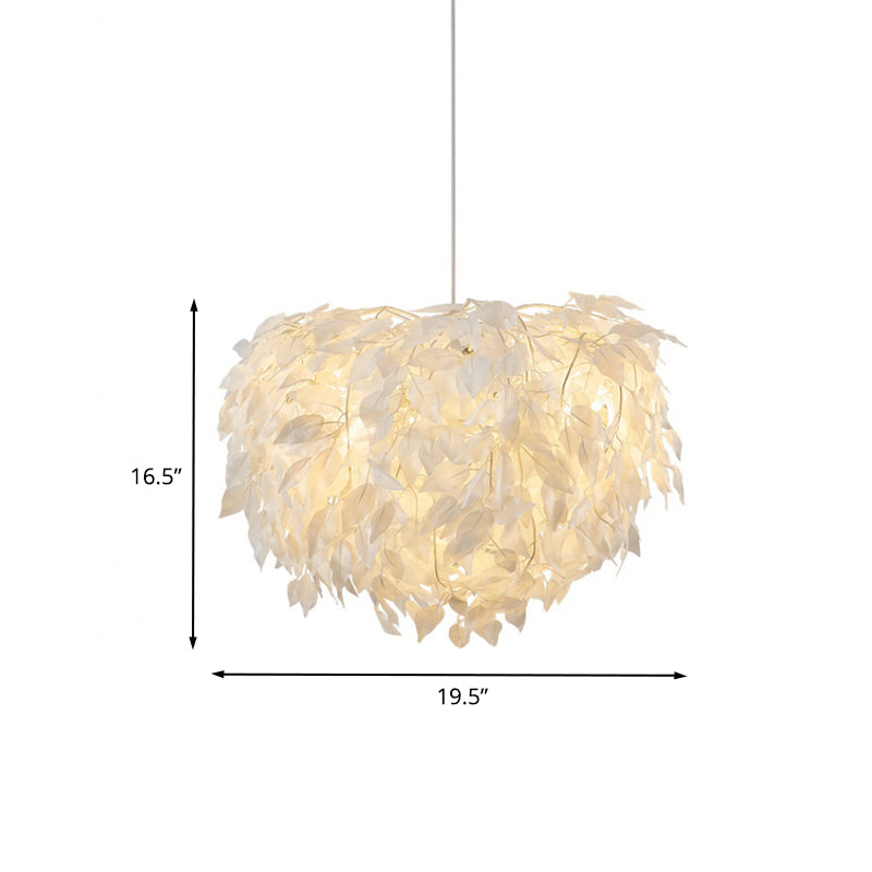 Modern Fabric Leaf Chandelier Pendant Light With 4-Head Kit In White For Bedroom