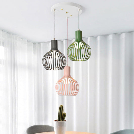 Industrial Dining Room Hanging Light With Metal Dome Shade In Grey/Pink - Set Of 3 Bulbs