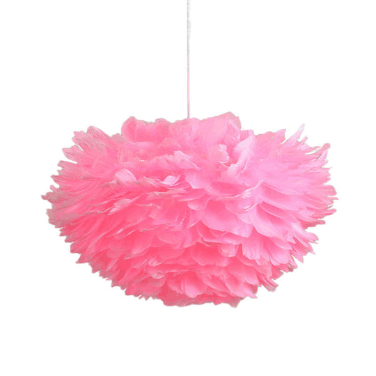 Feather Hanging Chandelier in White/Grey/Pink for Modern Bedroom Lighting - Fabric, 4-Light Ceiling Fixture