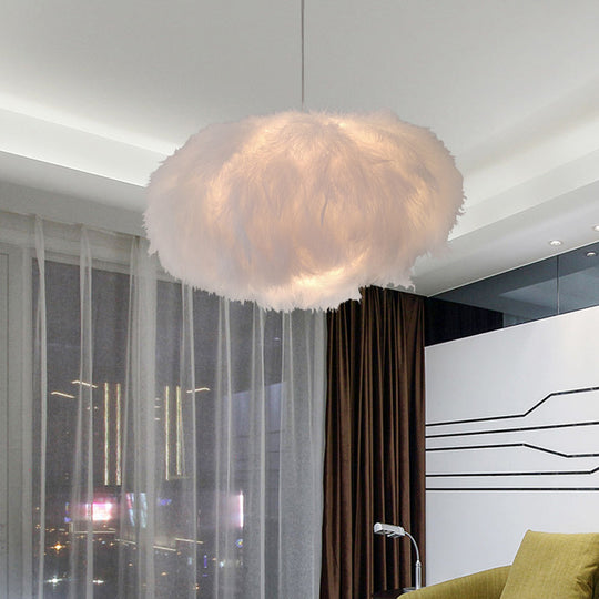 White Feather Cloud Pendant Lamp with Modern Fabric Shade