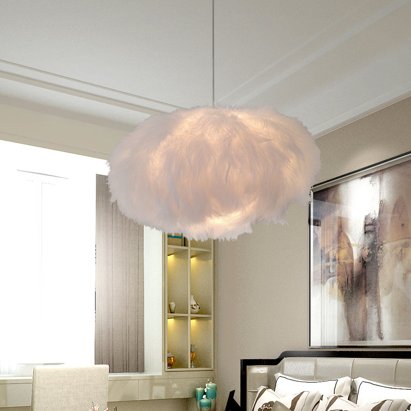 White Feather Cloud Pendant Lamp with Modern Fabric Shade