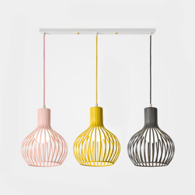 Industrial Dining Room Hanging Light With Metal Dome Shade In Grey/Pink - Set Of 3 Bulbs