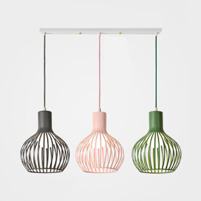 Industrial Dining Room Hanging Light With Metal Dome Shade In Grey/Pink - Set Of 3 Bulbs