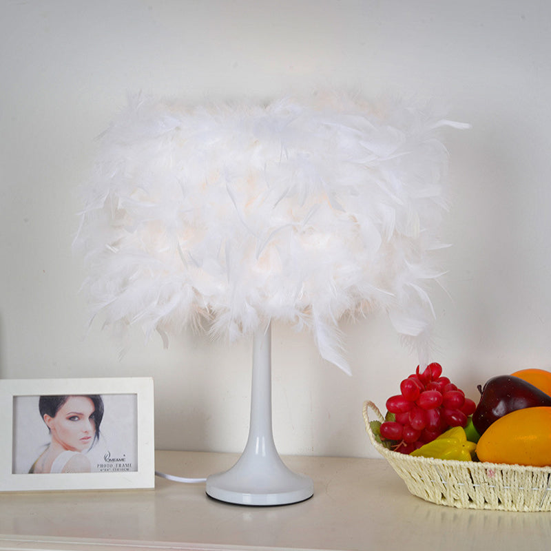 Modern Feather Night Table Lamp - Elegant 1 Light Desk Lighting For Living Room White