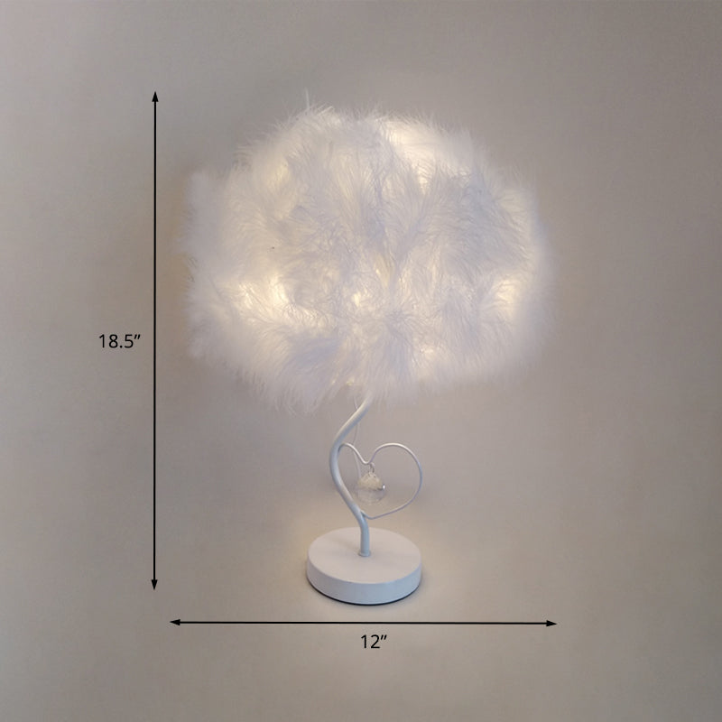 Modern Feather Table Lamp: White Fabric Bedside Nightstand Light With Crystal Droplet