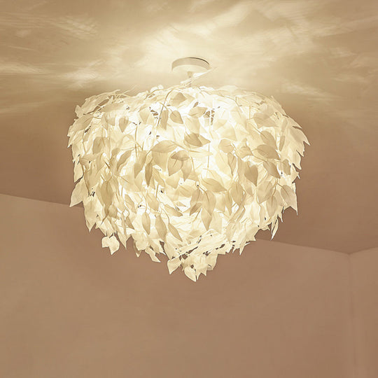 Modern Fabric Leaf Flush Mount Ceiling Light with 4 White LED Lights for Bedroom