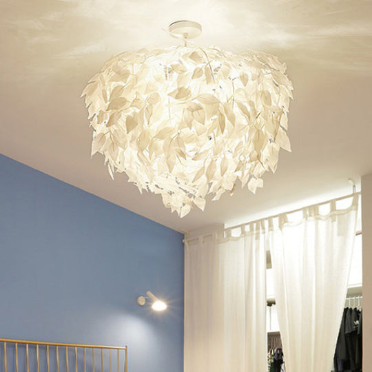 Modern Fabric Leaf Flush Mount Ceiling Light with 4 White LED Lights for Bedroom