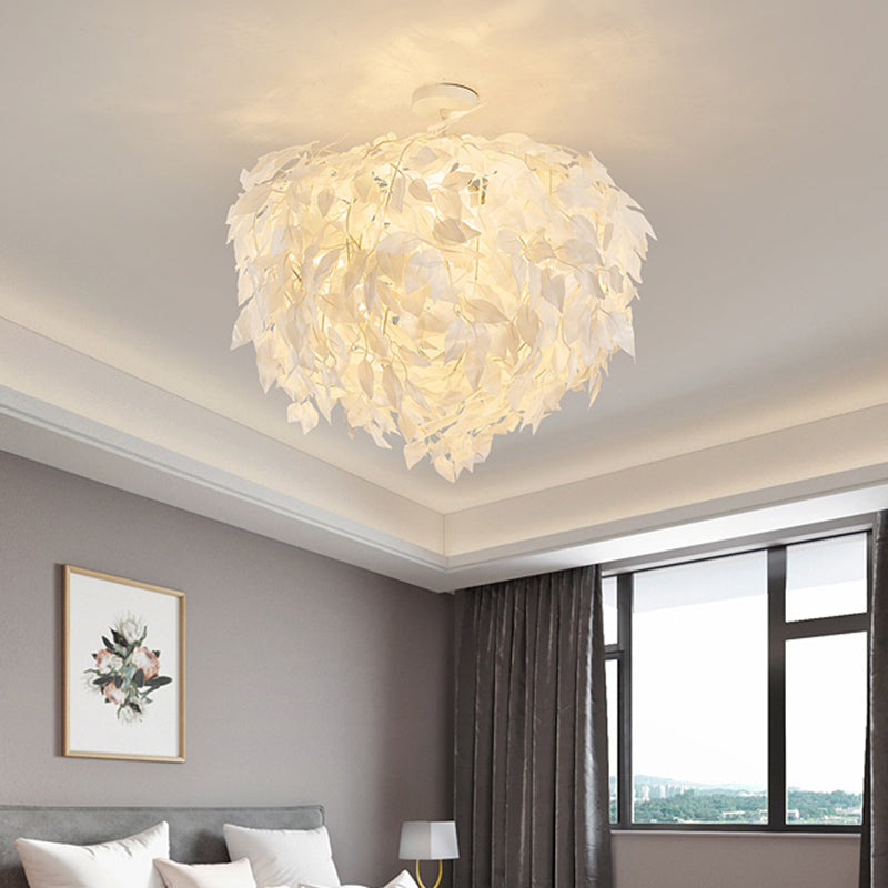 Modern Fabric Leaf Flush Mount Ceiling Light with 4 White LED Lights for Bedroom