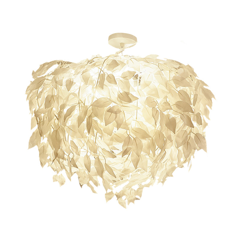 Modern Fabric Leaf Flush Mount Ceiling Light with 4 White LED Lights for Bedroom