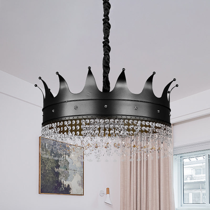 Black Crown Crystal Chandelier - Kids 4/5/6-Light Pendant Metal Shade Ceiling Hang Fixture