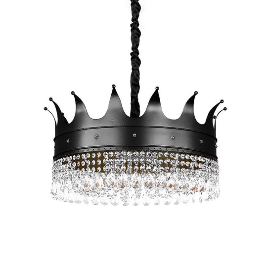 Black Crown Crystal Chandelier - Kids 4/5/6-Light Pendant Metal Shade Ceiling Hang Fixture