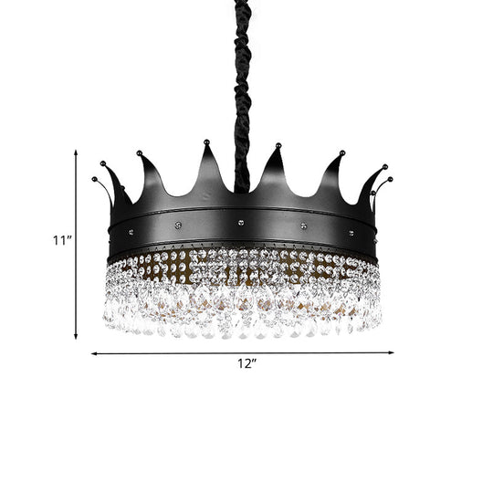 Black Crown Crystal Chandelier - Kids 4/5/6-Light Pendant Metal Shade Ceiling Hang Fixture