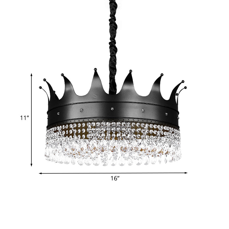 Black Crown Crystal Chandelier - Kids 4/5/6-Light Pendant Metal Shade Ceiling Hang Fixture