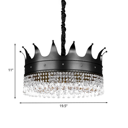 Black Crown Crystal Chandelier - Kids 4/5/6-Light Pendant Metal Shade Ceiling Hang Fixture