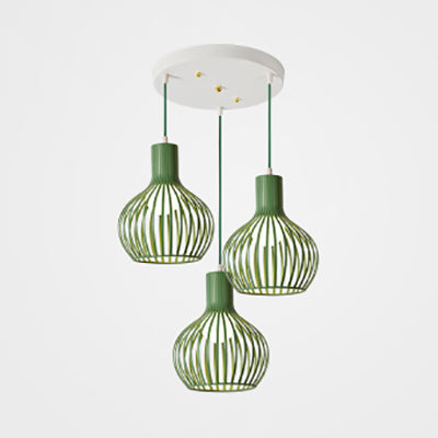 Industrial Dining Room Hanging Light With Metal Dome Shade In Grey/Pink - Set Of 3 Bulbs Green /