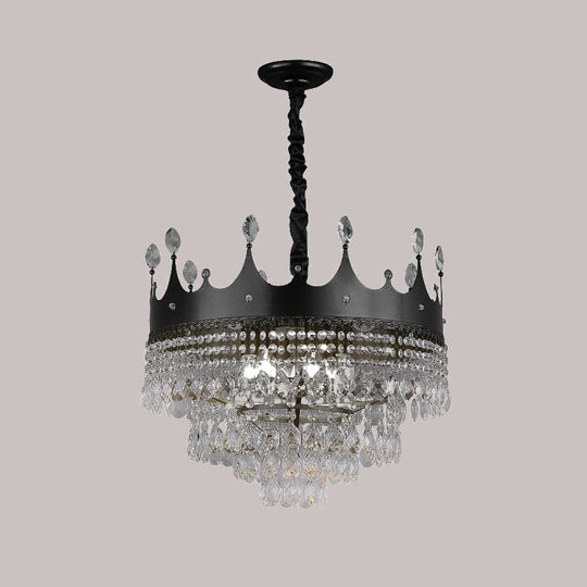 Kids Black Metal Crown Chandelier Lighting With Crystal Drop Decor - 4/5/6 Lights Ideal For Dining