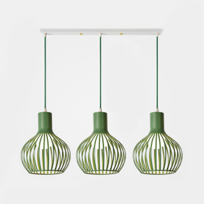 Industrial Dining Room Hanging Light With Metal Dome Shade In Grey/Pink - Set Of 3 Bulbs Green /