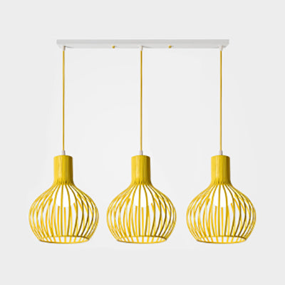 Industrial Dining Room Hanging Light With Metal Dome Shade In Grey/Pink - Set Of 3 Bulbs Yellow /