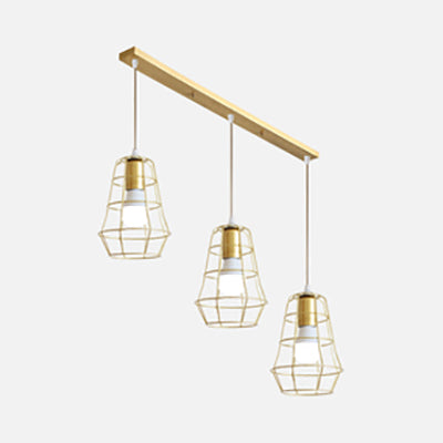 Gold Finish Vintage Pendant Light with Bulb Cage for Kitchen Ceiling Lighting - Metal 3 Bulbs, Stylish Design