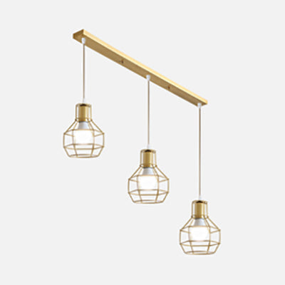 Gold Finish Vintage Pendant Light with Bulb Cage for Kitchen Ceiling Lighting - Metal 3 Bulbs, Stylish Design