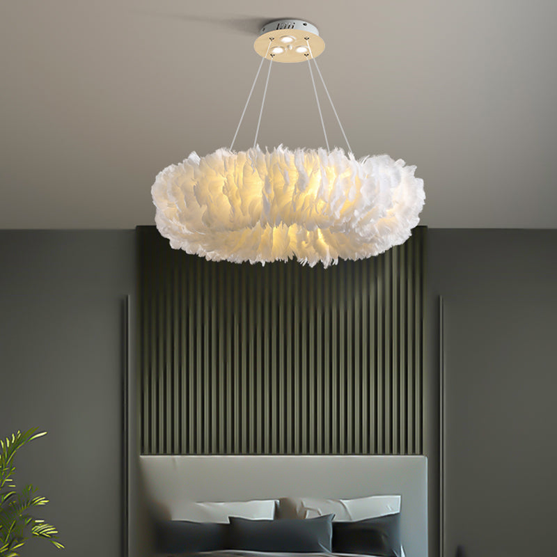 Modern Loop Feather Chandelier - White/Grey/Pink 3/6-Light Ceiling Pendant Lamp