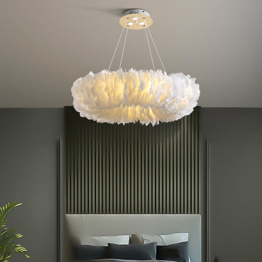 Modern Loop Feather Chandelier - White/Grey/Pink 3/6-Light Ceiling Pendant Lamp