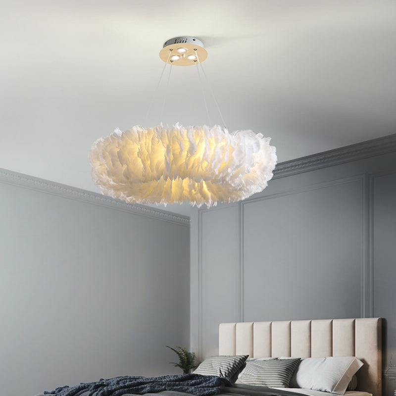 Modern Feather Suspended Pendant Lamp - Loop Chandelier, 3/6-Light, White/Grey/Pink