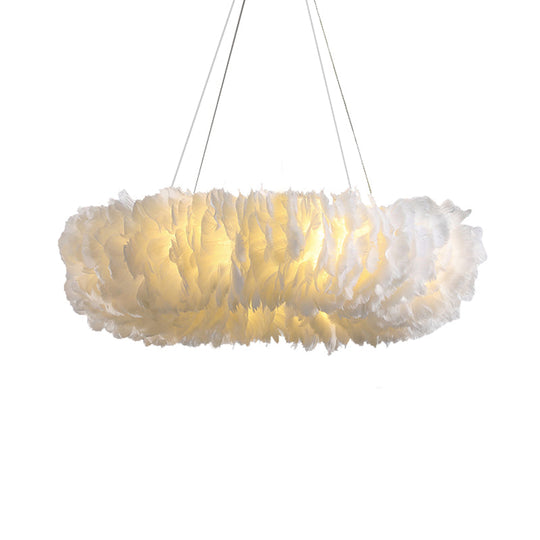 Modern Feather Suspended Pendant Lamp - Loop Chandelier, 3/6-Light, White/Grey/Pink