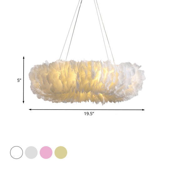 Modern Loop Feather Chandelier - White/Grey/Pink 3/6-Light Ceiling Pendant Lamp