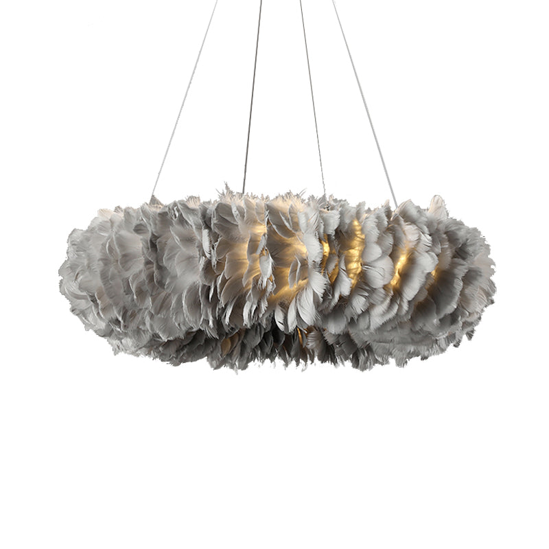 Modern Feather Suspended Pendant Lamp - Loop Chandelier, 3/6-Light, White/Grey/Pink