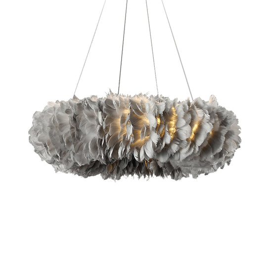 Modern Feather Suspended Pendant Lamp - Loop Chandelier, 3/6-Light, White/Grey/Pink