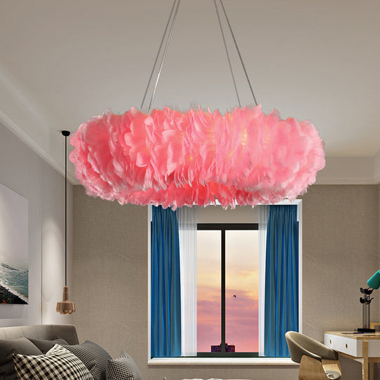 Modern Feather Suspended Pendant Lamp - Loop Chandelier, 3/6-Light, White/Grey/Pink