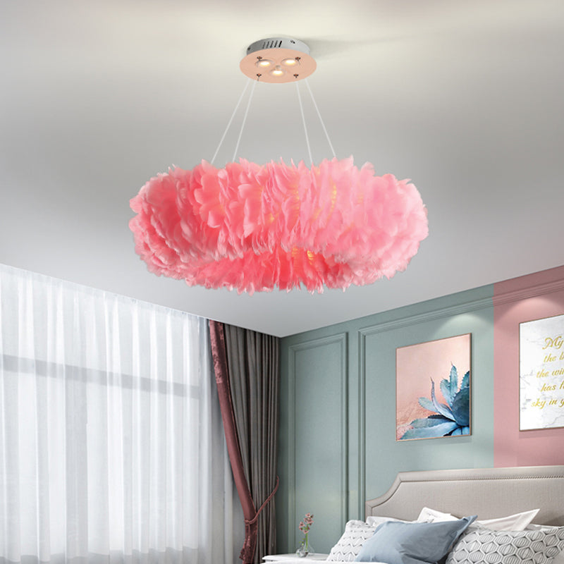 Modern Feather Suspended Pendant Lamp - Loop Chandelier, 3/6-Light, White/Grey/Pink