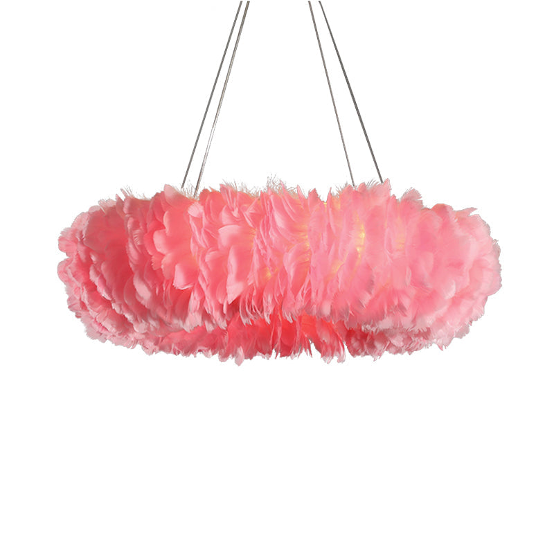 Modern Feather Suspended Pendant Lamp - Loop Chandelier, 3/6-Light, White/Grey/Pink