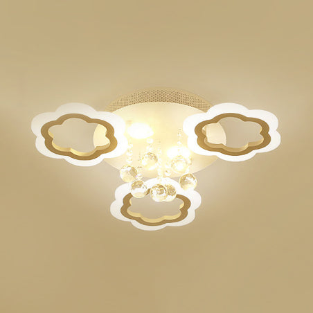 Crystal Ball LED Flush Mount Ceiling Light for Adult Bedroom - Elegant Petal Design in White