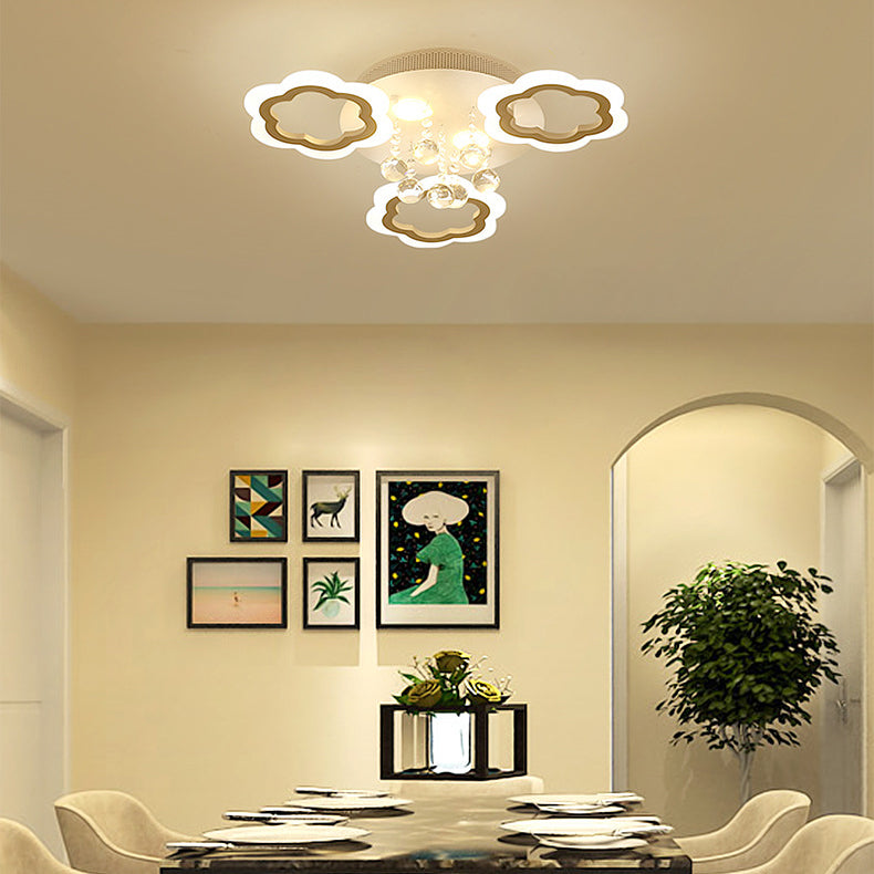 Crystal Ball LED Flush Mount Ceiling Light for Adult Bedroom - Elegant Petal Design in White