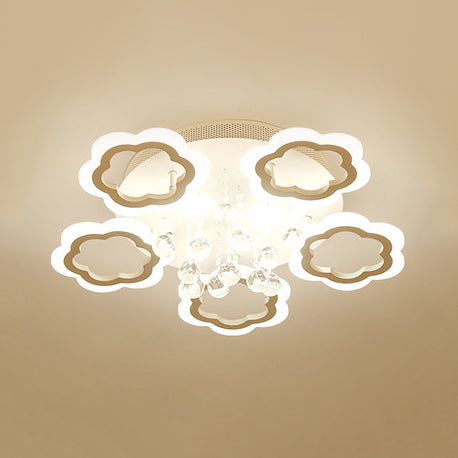 Crystal Ball LED Flush Mount Ceiling Light for Adult Bedroom - Elegant Petal Design in White