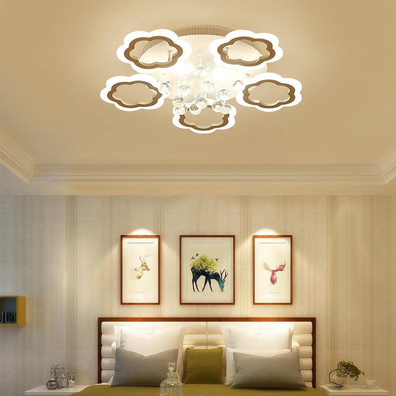 Crystal Ball LED Flush Mount Ceiling Light for Adult Bedroom - Elegant Petal Design in White