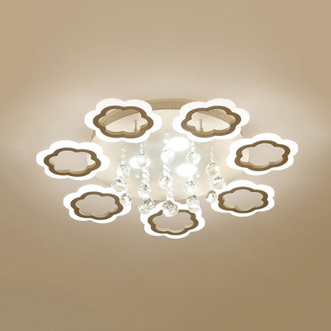 Crystal Ball LED Flush Mount Ceiling Light for Adult Bedroom - Elegant Petal Design in White