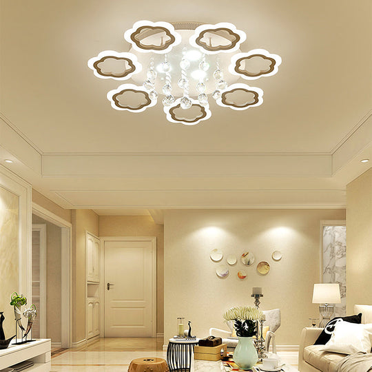 Crystal Ball LED Flush Mount Ceiling Light for Adult Bedroom - Elegant Petal Design in White