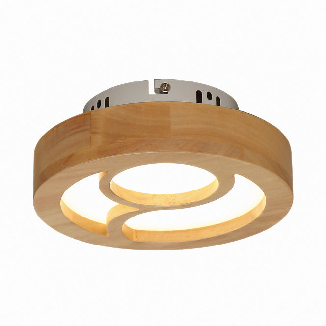 Japanese Style Wooden LED Flush Ceiling Light in Beige for Hallway Porch