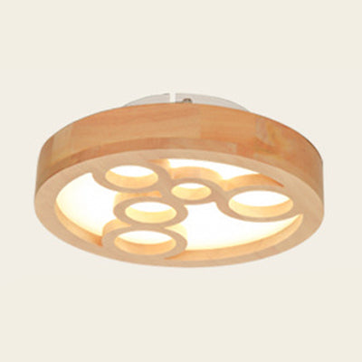 Japanese Style Wooden LED Flush Ceiling Light in Beige for Hallway Porch