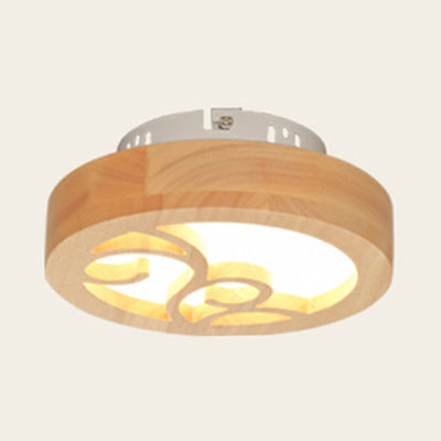 Japanese Style Wooden LED Flush Ceiling Light in Beige for Hallway Porch